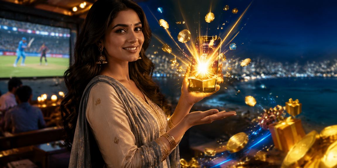 Indian woman using mobile to place cricket bets